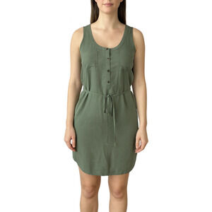 NWT Eddie Bauer Lightweight Tencel Dress Button Tie Belt Sleeveless Green Sz 12